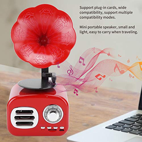 214 Mini Altavoz Bluetooth, Altavoz Bluetooth con fonógrafo Retro Vintage portátil con Sonido estéreo Envolvente, decoración del hogar con Forma de gramófono de Estilo clásico(Rojo)