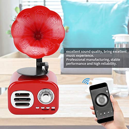 214 Mini Altavoz Bluetooth, Altavoz Bluetooth con fonógrafo Retro Vintage portátil con Sonido estéreo Envolvente, decoración del hogar con Forma de gramófono de Estilo clásico(Rojo)