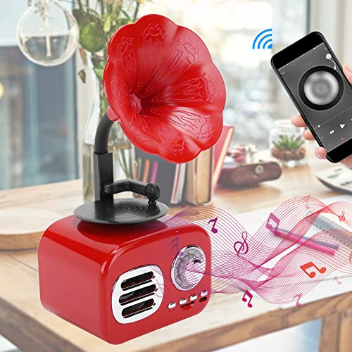 214 Mini Altavoz Bluetooth, Altavoz Bluetooth con fonógrafo Retro Vintage portátil con Sonido estéreo Envolvente, decoración del hogar con Forma de gramófono de Estilo clásico(Rojo)