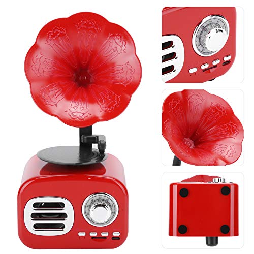 214 Mini Altavoz Bluetooth, Altavoz Bluetooth con fonógrafo Retro Vintage portátil con Sonido estéreo Envolvente, decoración del hogar con Forma de gramófono de Estilo clásico(Rojo)