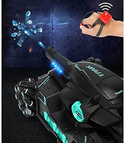 2.4G Dual Remote Control Battle Tank Gesture Sensing RC Tank Electric Car 360 Degree Rotating RC Stunt Car Can Fire Water Bombs Boy Educational Toy Car Children's Gifts (Green 2 Batteries)