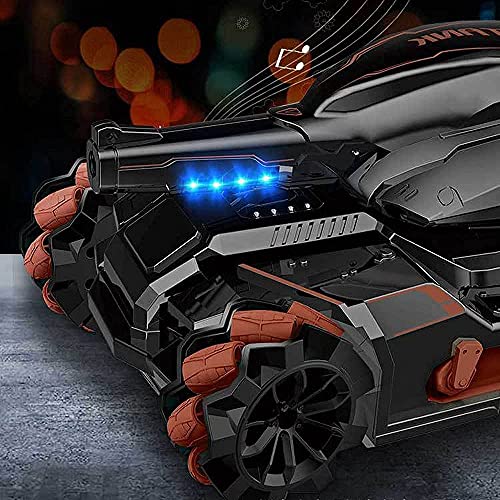 2.4G Dual Remote Control Battle Tank Gesture Sensing RC Tank Electric Car 360 Degree Rotating RC Stunt Car Can Fire Water Bombs Boy Educational Toy Car Children's Gifts (Green 2 Batteries)