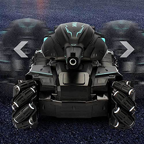 2.4G Dual Remote Control Battle Tank Gesture Sensing RC Tank Electric Car 360 Degree Rotating RC Stunt Car Can Fire Water Bombs Boy Educational Toy Car Children's Gifts (Green 2 Batteries)