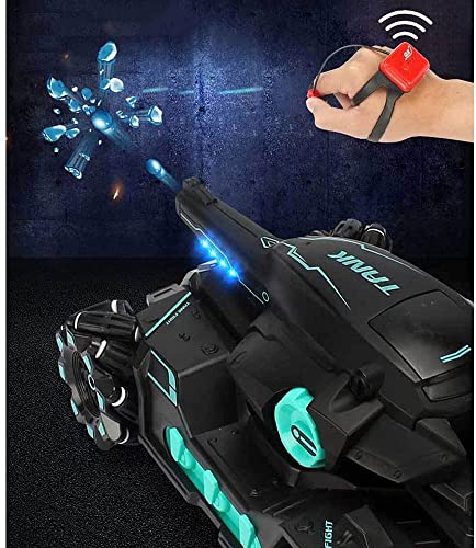 2.4G Dual Remote Control Tank Can Fire Water Bombs Gesture Sensing RC Tank Electric Battle Tank Car 360 Degree Rotating RC Stunt Car Boy Toy Car Children Teenagers Gifts (Green 3 Batteries)