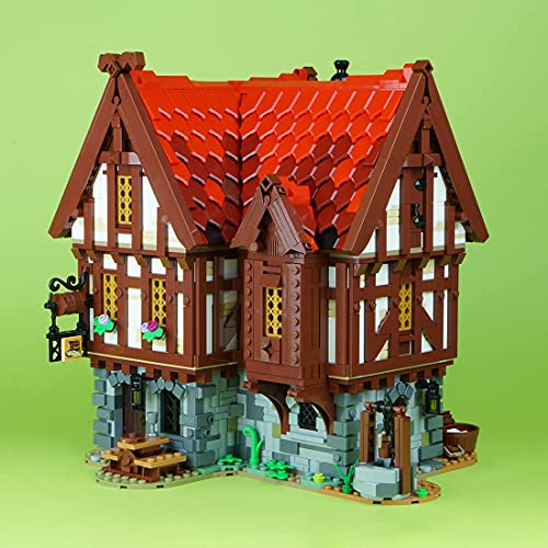 2951 piezas modulares de construcción de viviendas, MOC-72838, edificio de modelo de taberna medieval, compatible con Lego 21325 herrero medieval