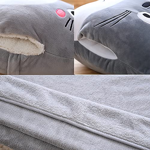 3 en 1 Almohada Suave de Juguete de Peluche multifunción con Manta Totoro Peluche Animales de Juguete Relleno Almohada Totoro Mano Cojín Caliente Niños Anime Figura Juguete,Square,Large