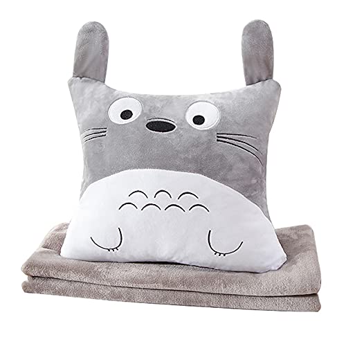 3 en 1 Almohada Suave de Juguete de Peluche multifunción con Manta Totoro Peluche Animales de Juguete Relleno Almohada Totoro Mano Cojín Caliente Niños Anime Figura Juguete,Square,Large