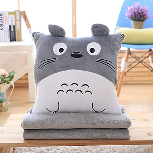 3 en 1 Almohada Suave de Juguete de Peluche multifunción con Manta Totoro Peluche Animales de Juguete Relleno Almohada Totoro Mano Cojín Caliente Niños Anime Figura Juguete,Square,Large