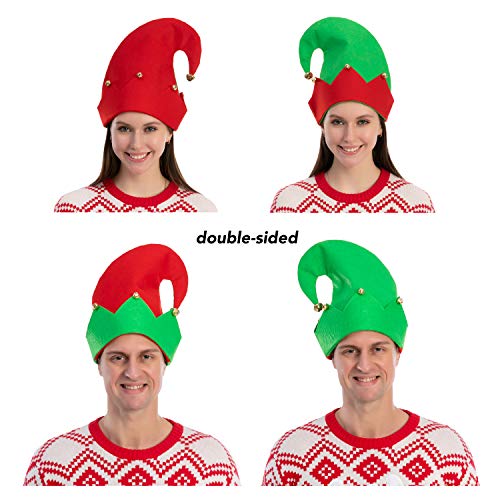 3 Packs Christmas Elf Felt Hat Christmas Holiday Party Hats Featuring One Size fits Most Unisex Hats for Jingle Bells Kids, Teens, Adults Green