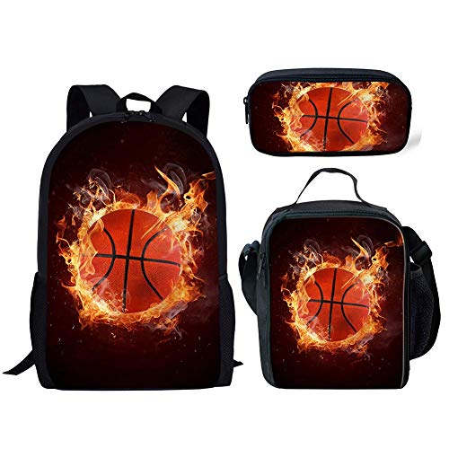 3 unids/conjuntos de mochila con mochila para niños pequeña caja de almuerzo estuche de fuego agua baloncesto impresión Bookbag