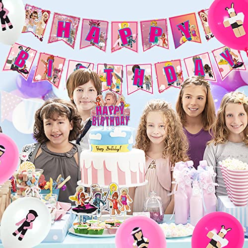 32pcs Roblox Cumpleaños Decoracion - simyron Theme Suministros Fiestas, Roblox Decoración Incluye Pancarta Globos Tartas y Topper, para Niños Suministros Fiesta cumpleaños Fanáticos del Juego