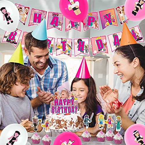 32pcs Roblox Cumpleaños Decoracion - simyron Theme Suministros Fiestas, Roblox Decoración Incluye Pancarta Globos Tartas y Topper, para Niños Suministros Fiesta cumpleaños Fanáticos del Juego