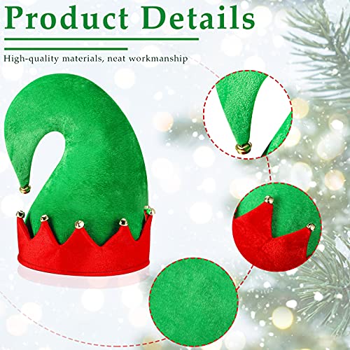 4 Gorros de Elfo Navideño Gorro de Papá Noel Verde y Rojo con Campanas Sombrero Navideño Accesorio de Disfraz de Elfo Navideño para Adolescente Adulto Regalo de Fiesta Navideña, 2 Tamaños