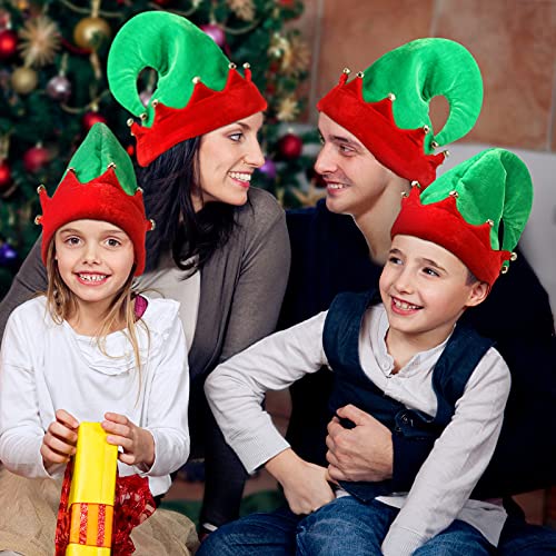 4 Gorros de Elfo Navideño Gorro de Papá Noel Verde y Rojo con Campanas Sombrero Navideño Accesorio de Disfraz de Elfo Navideño para Adolescente Adulto Regalo de Fiesta Navideña, 2 Tamaños