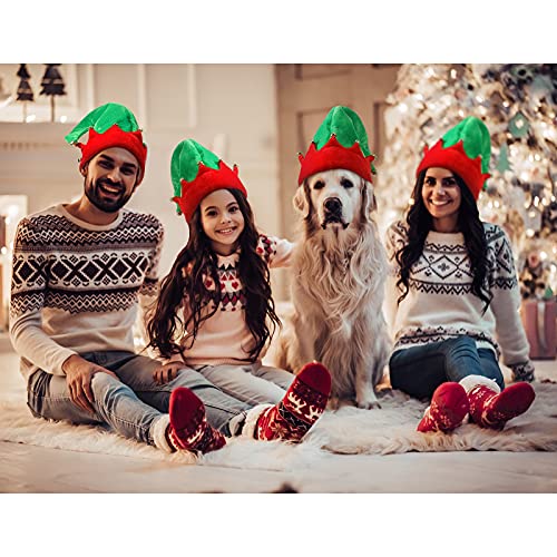 4 Gorros de Elfo Navideño Gorro de Papá Noel Verde y Rojo con Campanas Sombrero Navideño Accesorio de Disfraz de Elfo Navideño para Adolescente Adulto Regalo de Fiesta Navideña, 2 Tamaños