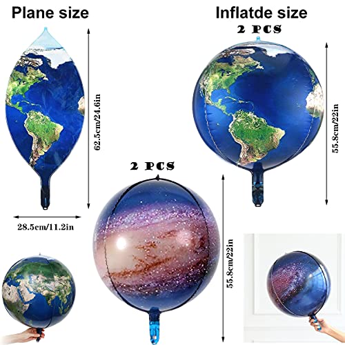 4 Piezas de Globo Inflable terrestre, globo Planet Tierra ,diseño de globo de aluminio 4d, decoración de la Tierra perfecto para cumpleaños y fiestas de cumpleaños