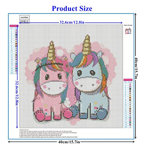 40 x 40cm Pintura con Diamantes Unicornio, DIY 5D Diamond Painting Kit Completo para Principiantes, Painting by Numbers, Diamond Art Kit para Adultos, Regalos para Niños, Pintura Decorativa.