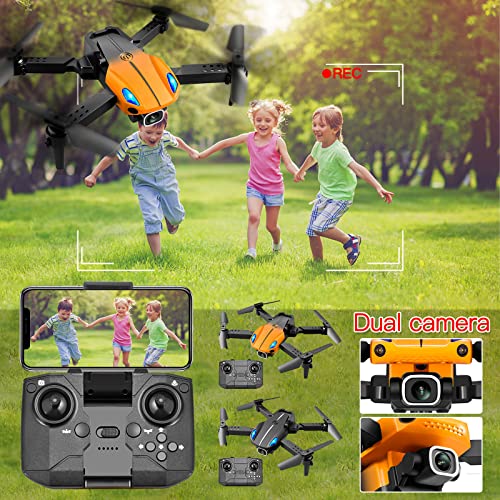 4k Drone para adultos Niños - Cámaras duales HD Fotografía aérea Quadcopter plegable Principiantes Easy Play, 2021 El más nuevo Senderismo Pathfinder WiFi FPV Transmisión GPS(naranja)