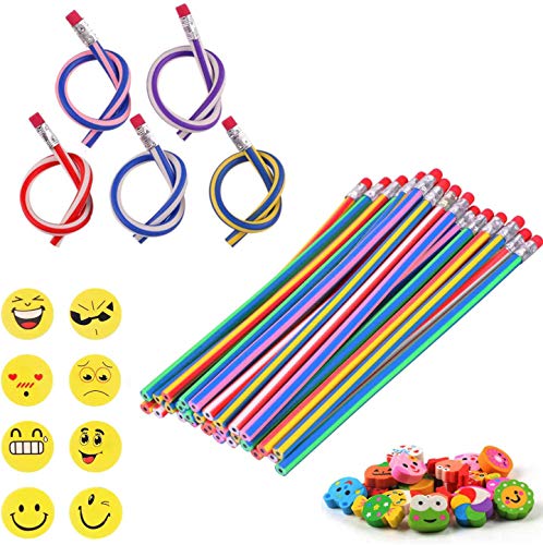 53 Piezas Niños Juego de Relleno, 25 Lápices Flexible Lapiz Mágicos, 20 Animal Emoticon Gomas, 8 Smiley Emoticon Gomas Equipo escolar para niños de Regalo de fiesta de cumpleaños