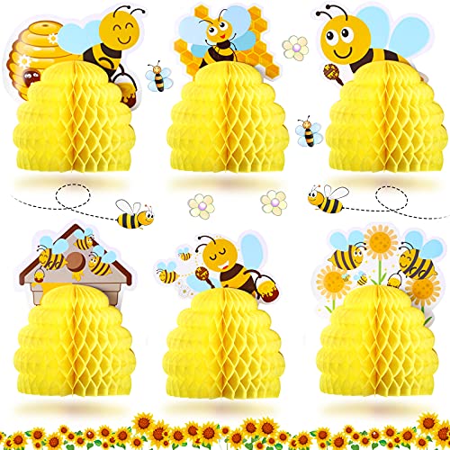 6 Centros de Mesa de Baby Shower de Abejorro Centro de Mesa de Panal de Abeja con Temática de Girasol Topper de Mesa de Papel de Panal de Abeja para Decoración Fiesta de Abejorros