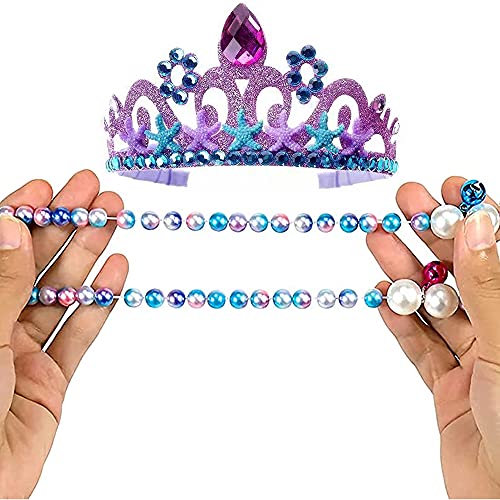 6 Piezas Pulsera Niña, Joyas Niña 6 Años, Accesorios de Vestir de Sirena, Collar Niña 8 Años, Niña Set de Joyas, Incluyendo Corona, Aretes, Collares, Pulseras, Anillos, para Juegos de Rol