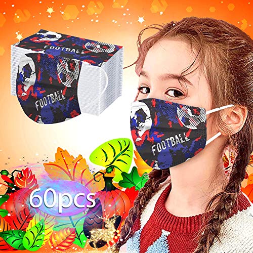 60 Piezas Niños Niñas Fútbol_Mascarillas, 3 Capas tela no tejida Diseño_Mascara, 3D Estéreo Hermosa Impresión, Sin Posicionamiento Cómodo, Respirable Ajustable Durable, Deportes, Ocio, Escuela