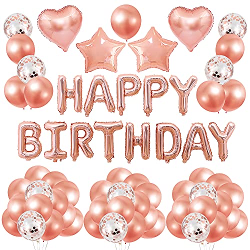 70 piezas globos de oro rosa feliz cumpleaños banner estrella globo de papel de aluminio confeti de oro rosa globo de látex rollo de globo cinta fiesta de cumpleaños decoración de vacaciones