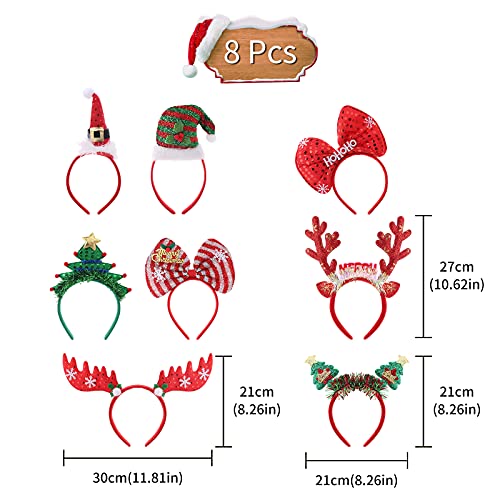 8 Piezas de Diadema de Navidad Sombrero de Navidad Diadema Fiesta de Navidad Vestir aro de Pelo con Orejas Accesorios para el Cabello de Navidad Sombreros de Fiesta de asta de Reno para Navidad