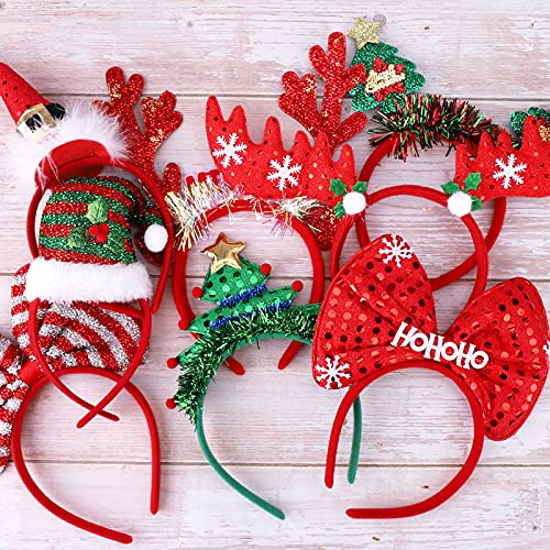 8 Piezas de Diadema de Navidad Sombrero de Navidad Diadema Fiesta de Navidad Vestir aro de Pelo con Orejas Accesorios para el Cabello de Navidad Sombreros de Fiesta de asta de Reno para Navidad