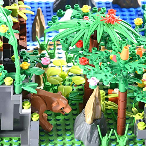 922 piezas de escena de bosque tropical con accesorios ricos, juguete de construcción de aventuras botánicas de la selva creativa con animales, plantas, flores y placas base, compatible con Lego