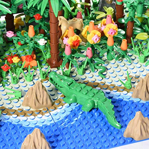 922 piezas de escena de bosque tropical con accesorios ricos, juguete de construcción de aventuras botánicas de la selva creativa con animales, plantas, flores y placas base, compatible con Lego