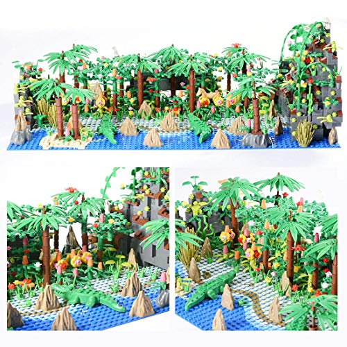 922 piezas de escena de bosque tropical con accesorios ricos, juguete de construcción de aventuras botánicas de la selva creativa con animales, plantas, flores y placas base, compatible con Lego