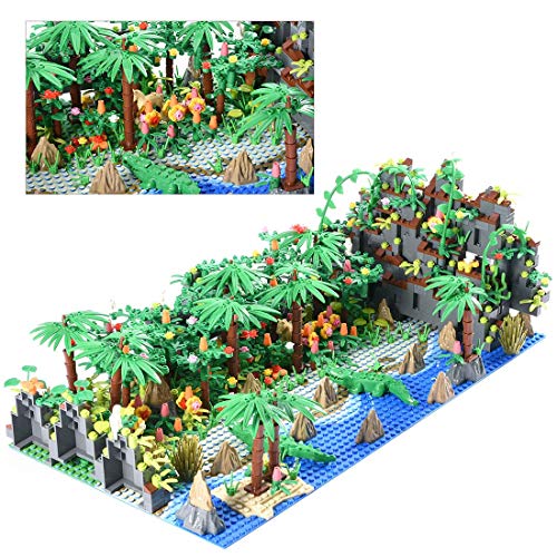 922 piezas de escena de bosque tropical con accesorios ricos, juguete de construcción de aventuras botánicas de la selva creativa con animales, plantas, flores y placas base, compatible con Lego