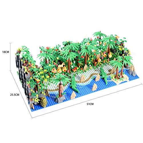 922 piezas de escena de bosque tropical con accesorios ricos, juguete de construcción de aventuras botánicas de la selva creativa con animales, plantas, flores y placas base, compatible con Lego