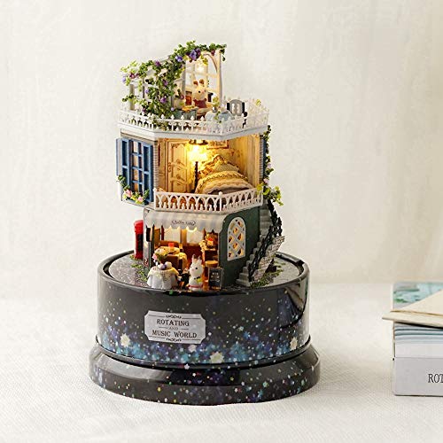 AAHY Casa de muñecas DIY Casa de ensueño en Miniatura con Caja de música giratoria Cubierta Antipolvo Luz LED