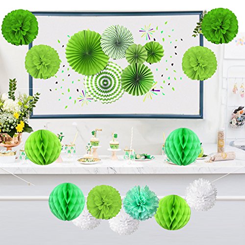 Abanicos de Papel Bola de Nido Pom Poms Ventilador de Papel para Colgar Decoración para Cumpleaños Boda Carnaval Bebé Ducha Home Party Supplies Decoración - Verde