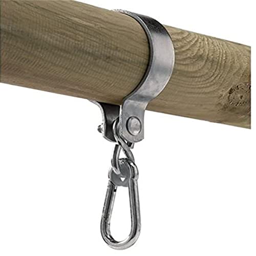 Abrazadera de columpio con mosquetón, diámetro de 8 cm, gancho de puño de 80 mm de diámetro, ganchos para columpios, abrazaderas para puertas con mosquetón galvanizado, para tubos o maderas redondas.