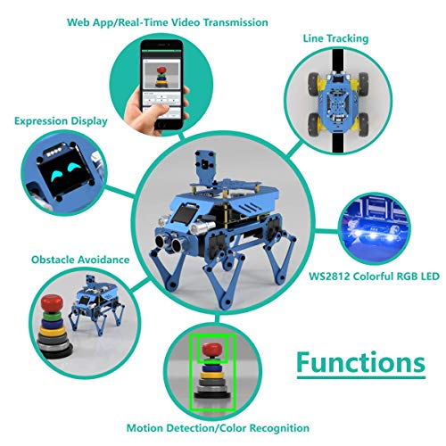 Adeept Kit de robot inteligente educativo 3 en 1 con pantalla OLED/transmisión de vídeo/OpenCV objetivo para Raspberry Pi 4/3 modelo B+/B Alter todo en uno