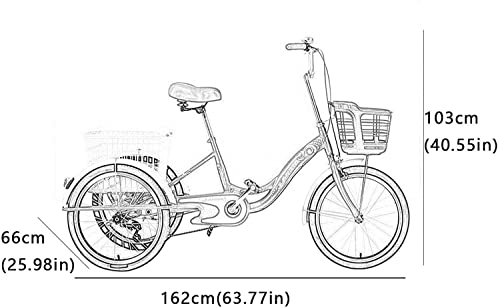 Adulto Triciclo 1Speed ​​Tres Crucero Rueda De Bicicleta De 20 Pulgadas Ajustable Triciclo Con Bell Con La Cesta Grande De Hombres De Las Mujeres Del Pedal De La Bici De Deportes Al Aire Libre De Comp