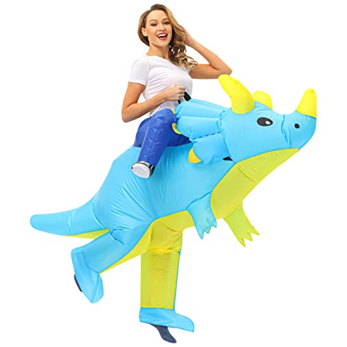 AIMMIE Disfraz Dinosaurio Inflable Adulto Traje Disfraz inflable Paseo en triceratops Disfraz de disfraces de Halloween con soplador de ropa y estuche de batería Disfraz Disfraces de Halloween