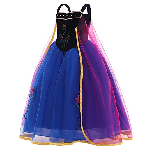 AIYIMEI Disfraz de Anna para Niña Vestido de Princesa Reina de Nieve Traje de Cumpleaños Fiesta Cumpleaños Halloween Carnaval Cosplay Navidad Vestido - Regalo de Cumpleaños para Ninas