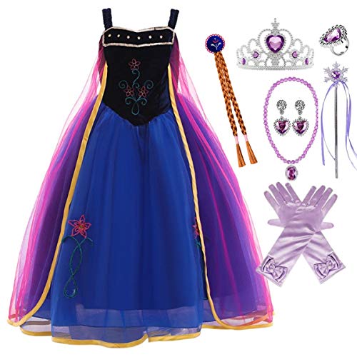 AIYIMEI Disfraz de Anna para Niña Vestido de Princesa Reina de Nieve Traje de Cumpleaños Fiesta Cumpleaños Halloween Carnaval Cosplay Navidad Vestido - Regalo de Cumpleaños para Ninas