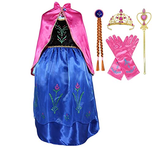 AIYIMEI Disfraz de Anna para Niña Vestido de Princesa Reina de Nieve Traje de Cumpleaños Fiesta Cumpleaños Halloween Carnaval Cosplay Navidad Vestido - Regalo de Cumpleaños para Ninas