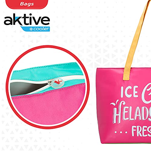 Aktive 80785 - Bolsa de playa, Bolsa térmica, cierre de cremallera, 58x34x17 cm, 30 litros, color fucsia, Bolso impermeable, Bolsa comida térmica, Bolsa porta alimentos, Aktive Cooler