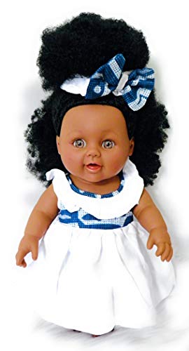 ALÂÂM Muñeca africana, 30,5 cm, color negro, pelo natural, muñeca cultural de bebé, vestido cosido a mano con patrones africanos (NDOP White Grassfields)