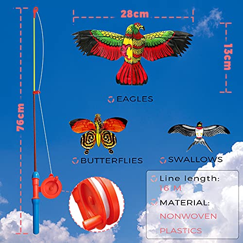 Alas dinámicas con aleta cometas con caña de pescar,las alas aleteadas en el viento como un águila mariposa golondrina real,las alas de las cometas simuladas se aletean libre y automáticamente (Eagle)