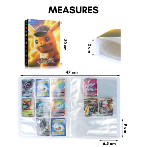 Álbum para 432 Cartas Pokemon, Libro con fundas de plástico para tarjetas o cromos, Ilustraciones de personajes, álbum para tarjetas