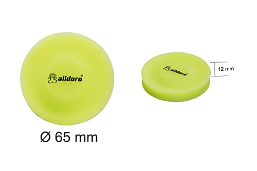 alldoro 63053 - Juego de 3 Discos de Tiro Mini (6,5 cm de diámetro, Silicona Blanda), diseño de neón, Color Amarillo