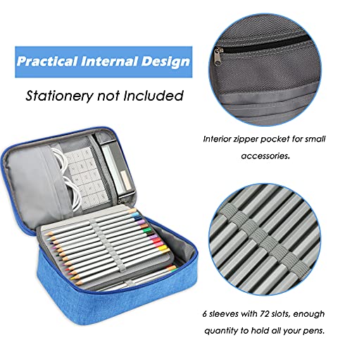 AMGOMH Estuches, 72 ranuras portalápices Caja de lápiz de Estudiantes Organizador Estuche Escolar de caso lapices de colores lápiz bolsa de arte dibujo Estuches Escolares Pencil Case (Azul)