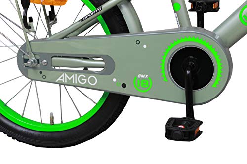 Amigo Sports - Bicicleta Infantil de 18 Pulgadas - para niños de 5 a 8 años - con V-Brake, Freno de Retroceso, Timbre, estándar e iluminación - Verde Oliva